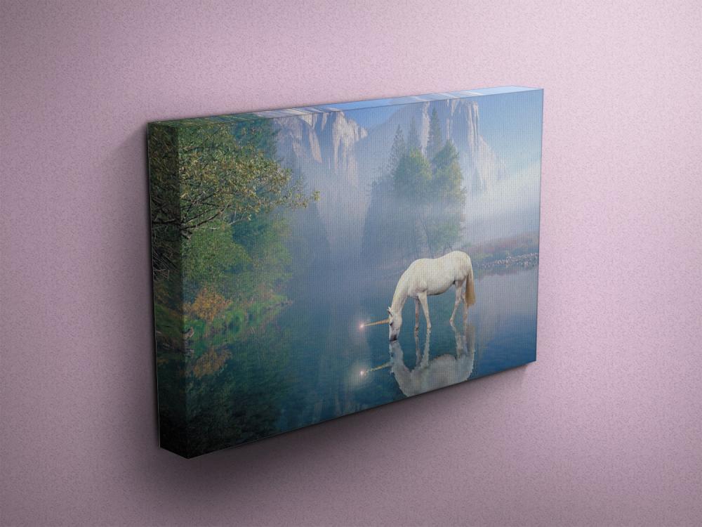 Unicorn Drinking From River - Fine Art Photograph On Gallery Wrapped Canvas - 16x12" & More